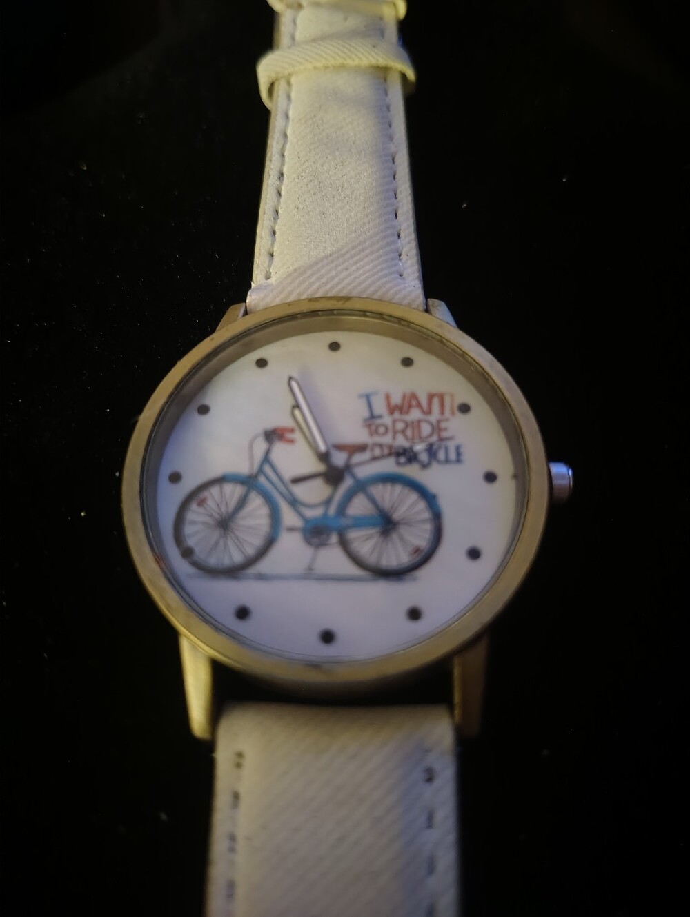 White Strap Bicycle Graphic Watch